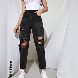 SHEIN black high waist ripped cut out jeans